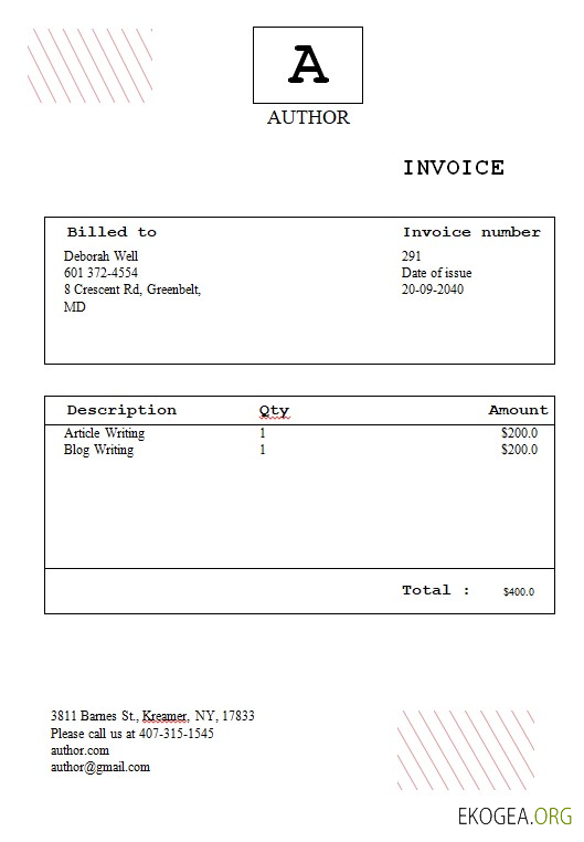 Modèle de facture d'auteur gratuit